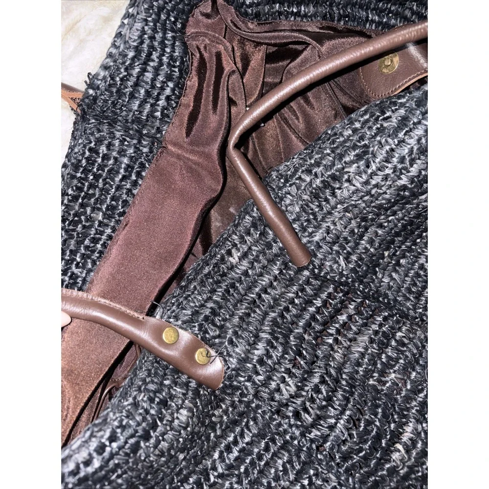 J. Jill Woven Black Hobo Shoulder Bag Large Straw Brown Straps Snap Closure